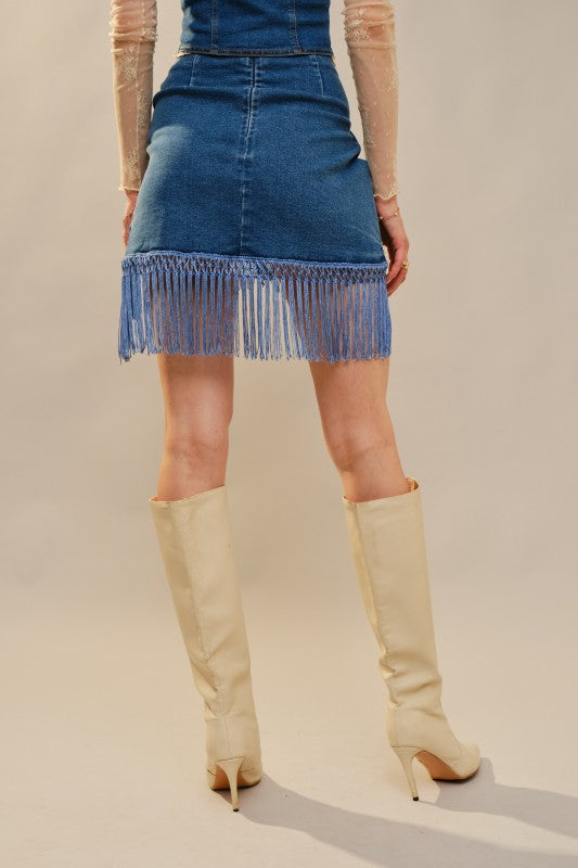 Fringe Denim Skirt