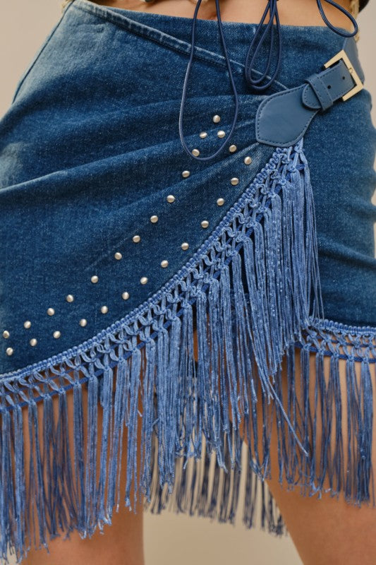 Fringe Denim Skirt