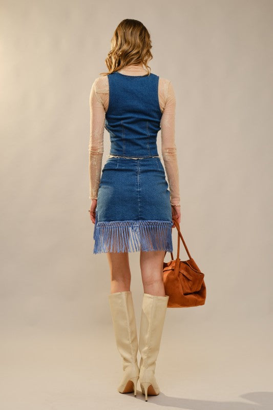 Fringe Denim Skirt