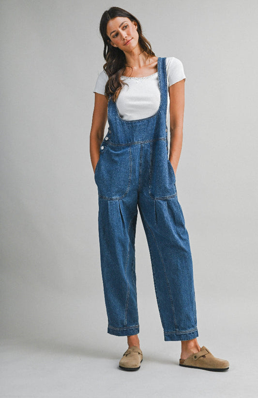 Denim Overalls With Adjustable Cross Back Strap