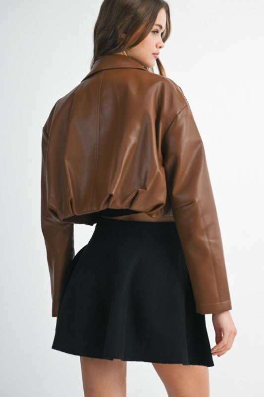 Faux Leather Collar Jacket