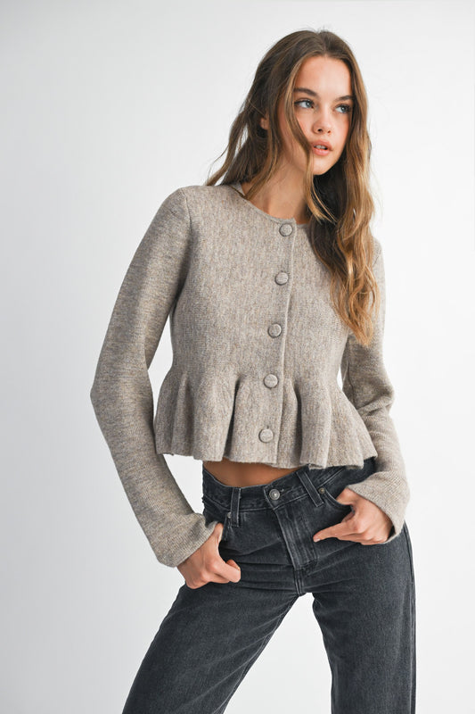 Button Down Peplum Knit Cardigan