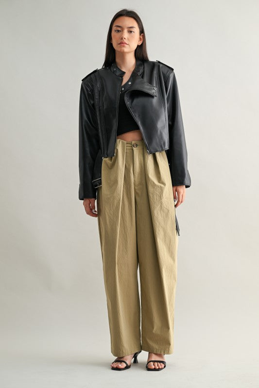 Vegan Leather Cropped Biker Jacket