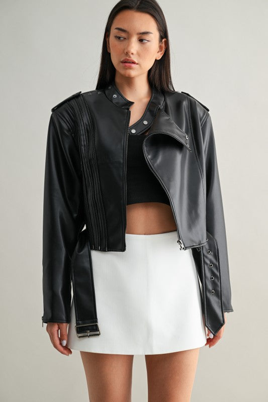 Vegan Leather Cropped Biker Jacket