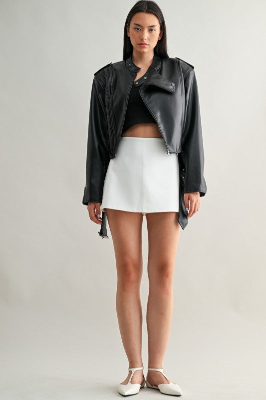 Vegan Leather Cropped Biker Jacket