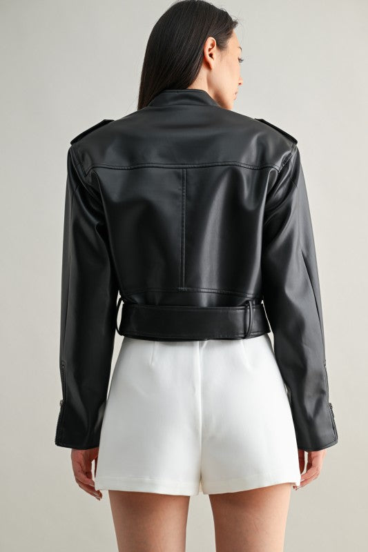Vegan Leather Cropped Biker Jacket