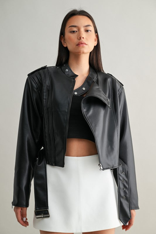 Vegan Leather Cropped Biker Jacket
