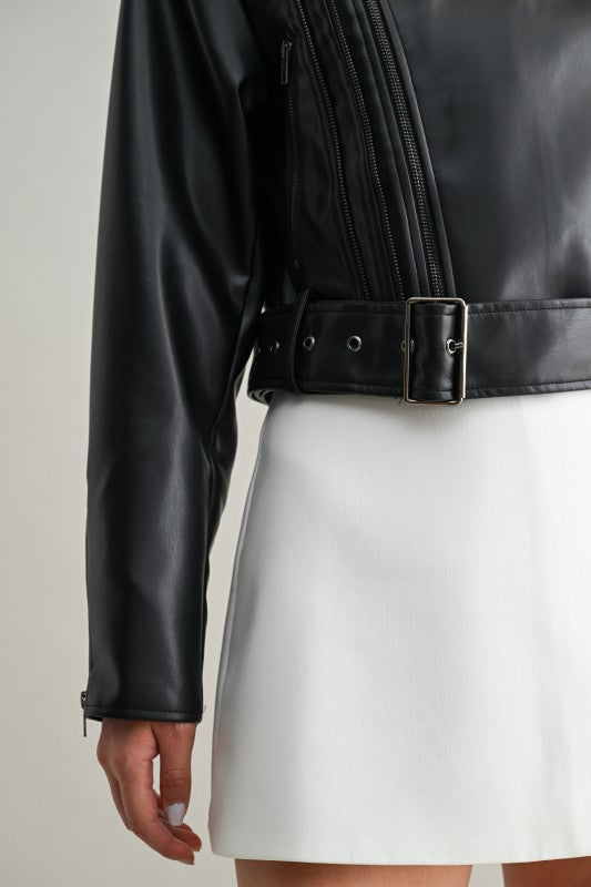 Vegan Leather Cropped Biker Jacket