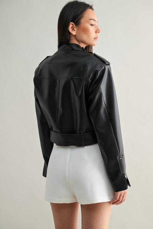 Vegan Leather Cropped Biker Jacket