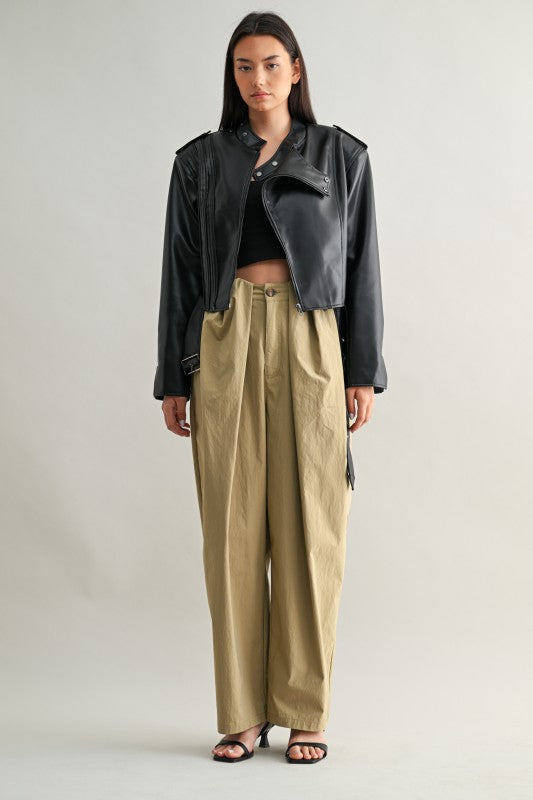 Vegan Leather Cropped Biker Jacket