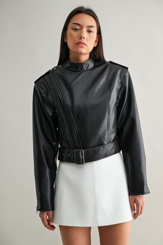 Vegan Leather Cropped Biker Jacket