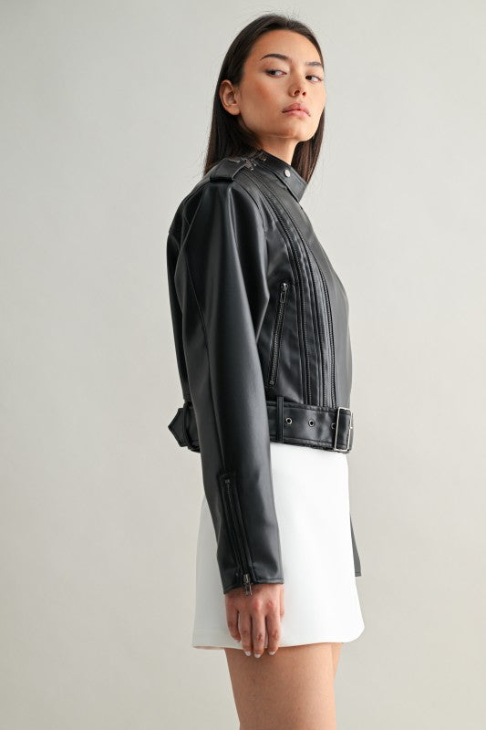 Vegan Leather Cropped Biker Jacket