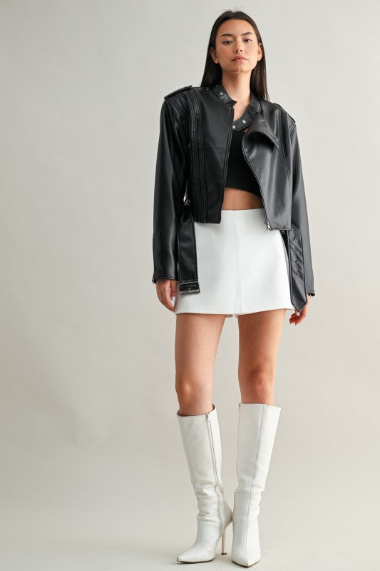 Vegan Leather Cropped Biker Jacket