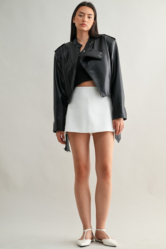Vegan Leather Cropped Biker Jacket