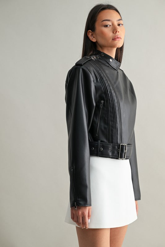 Vegan Leather Cropped Biker Jacket