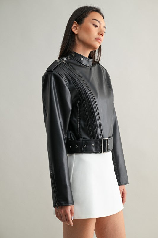 Vegan Leather Cropped Biker Jacket