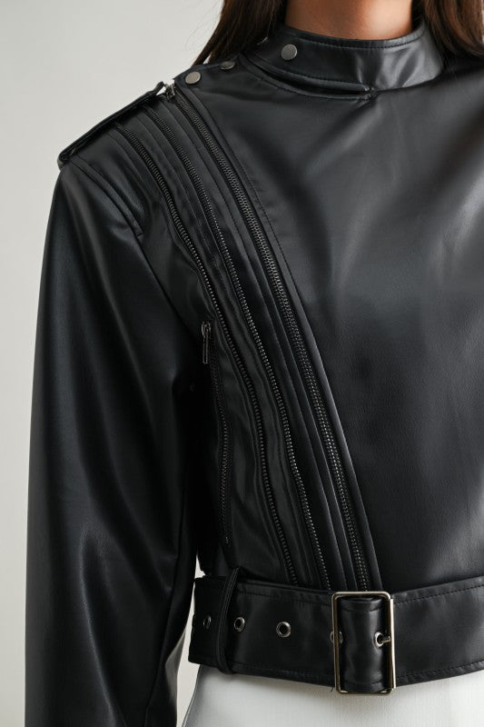 Vegan Leather Cropped Biker Jacket