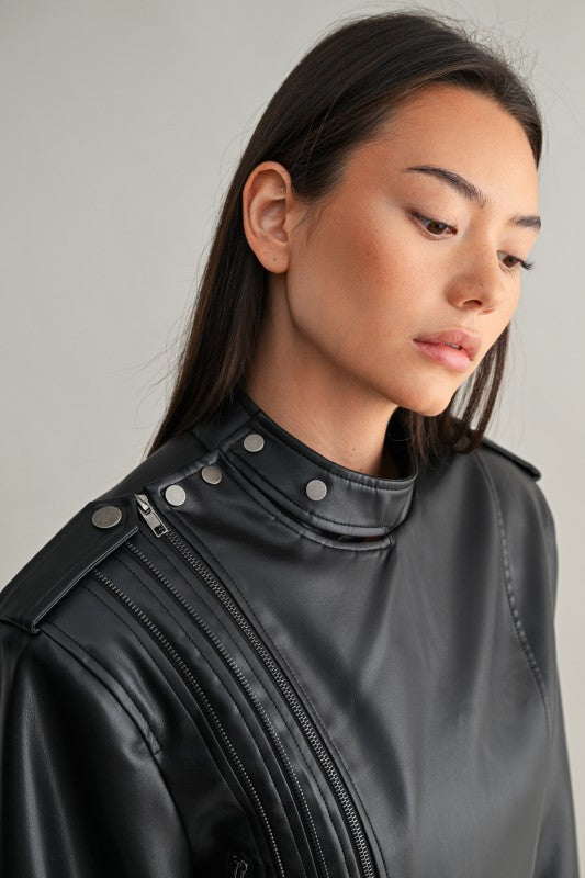 Vegan Leather Cropped Biker Jacket