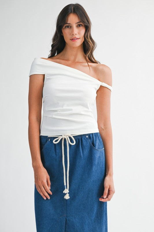 Solid Off Shoulder Fold Over Top
