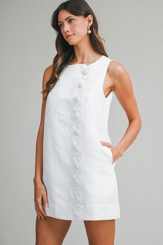 Jacquard Scallop Button Dress