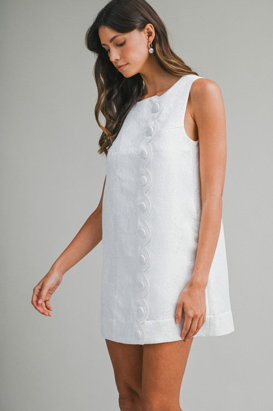 Jacquard Scallop Button Dress