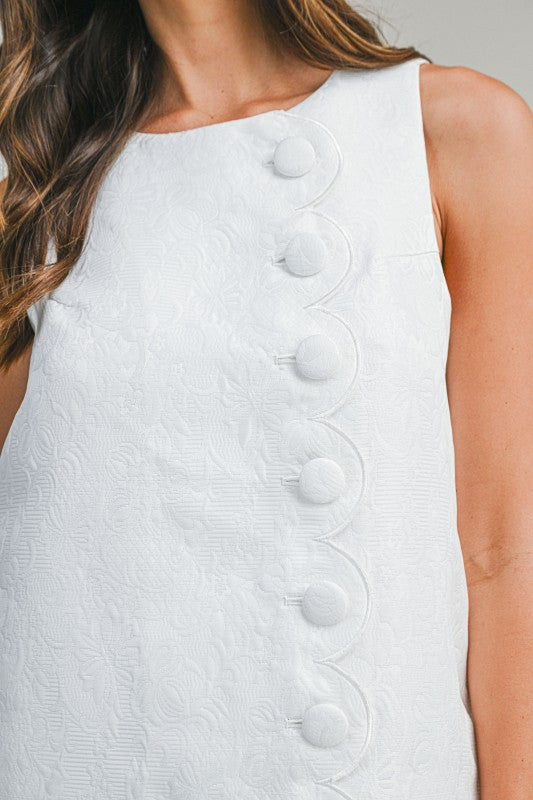 Jacquard Scallop Button Dress