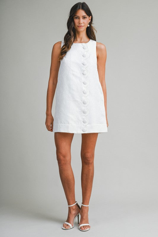 Jacquard Scallop Button Dress