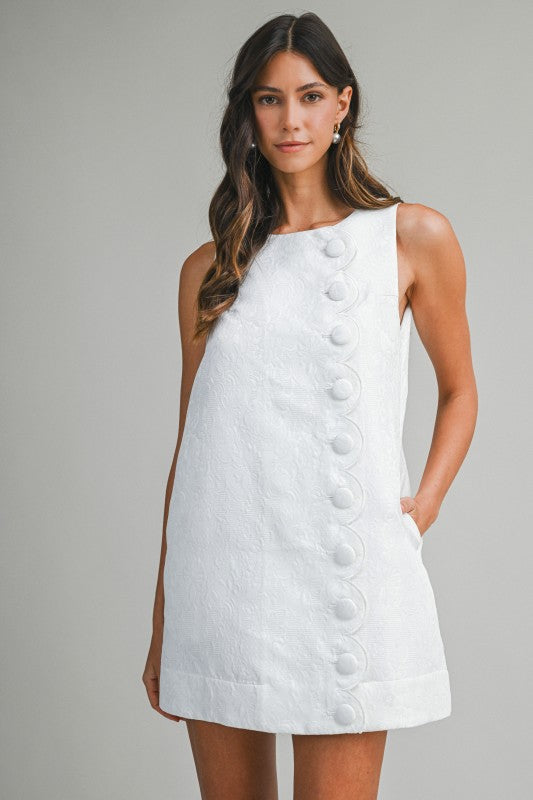 Jacquard Scallop Button Dress