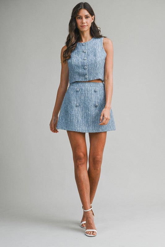 Sequin Tweed Sleeveless Top And Skirt Set