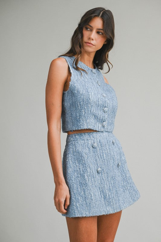 Sequin Tweed Sleeveless Top And Skirt Set