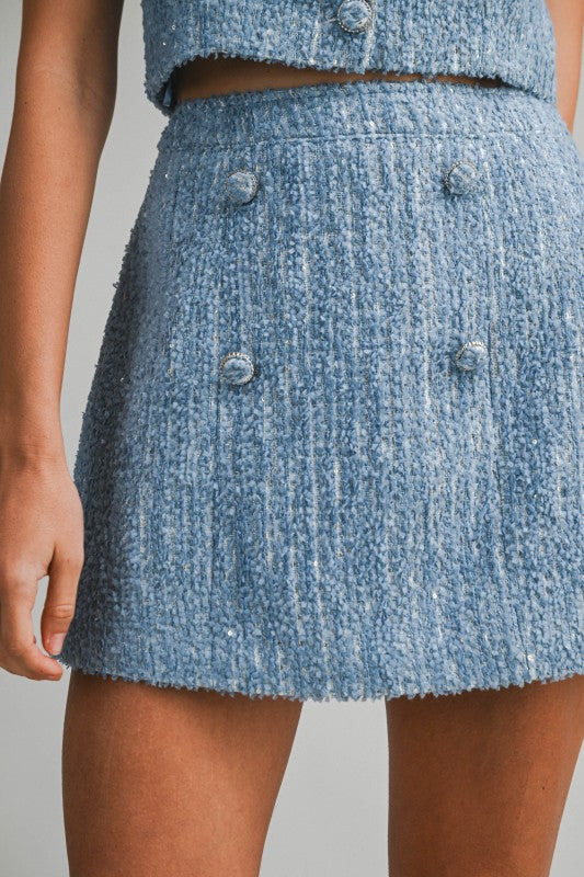 Sequin Tweed Sleeveless Top And Skirt Set