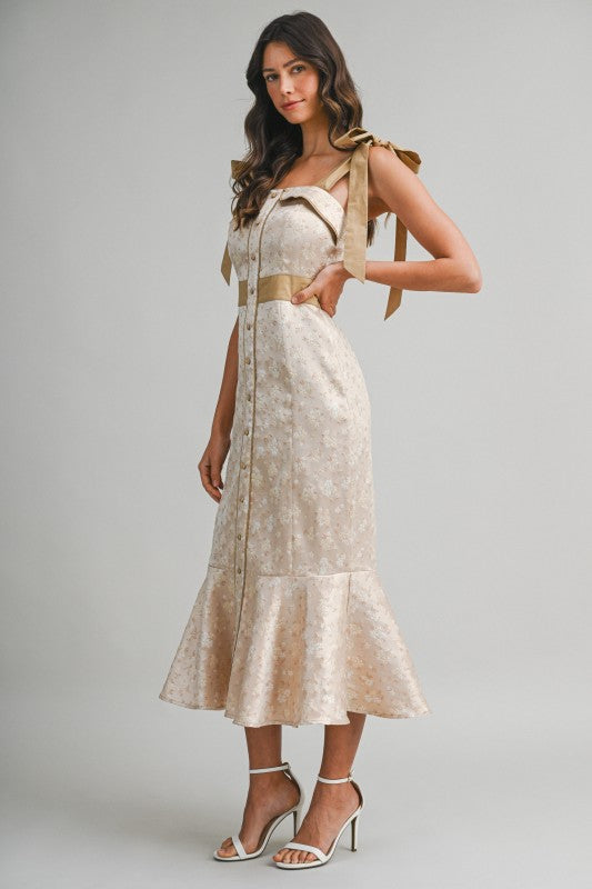 Satin Floral Jacquard Dress