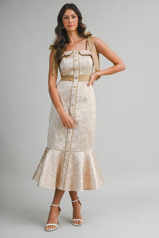 Satin Floral Jacquard Dress