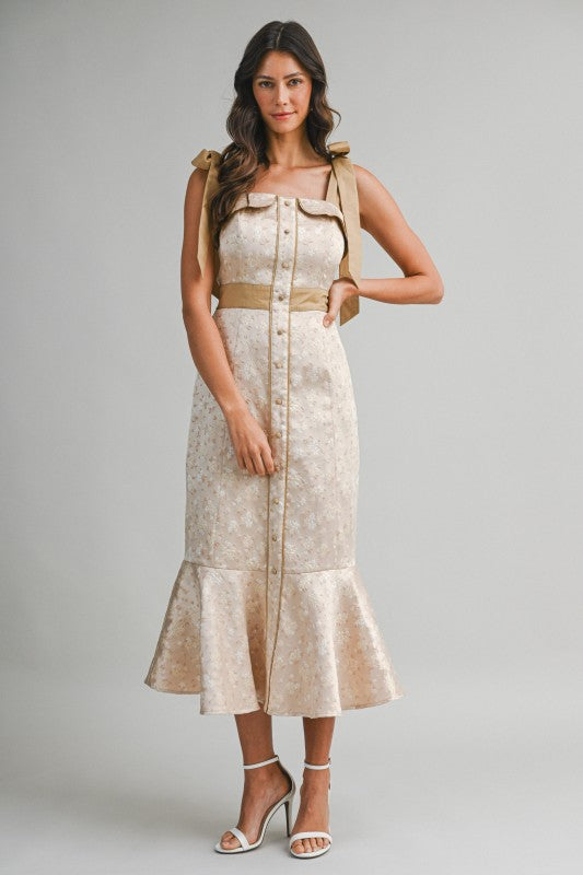 Satin Floral Jacquard Dress