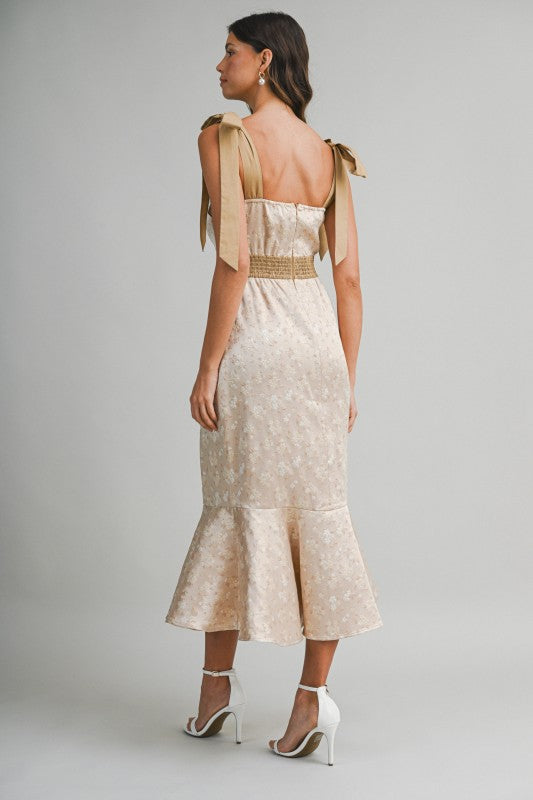 Satin Floral Jacquard Dress