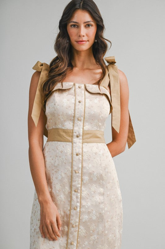 Satin Floral Jacquard Dress