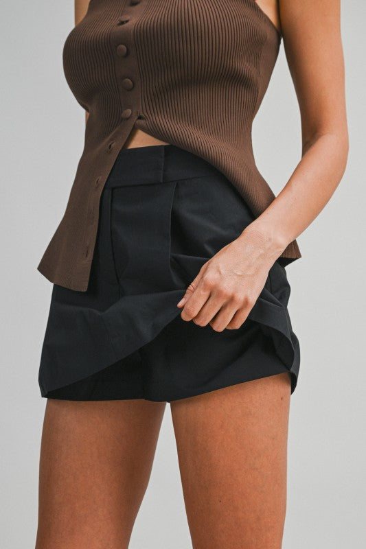 Solid Tailored Front Pleated Mini Skort