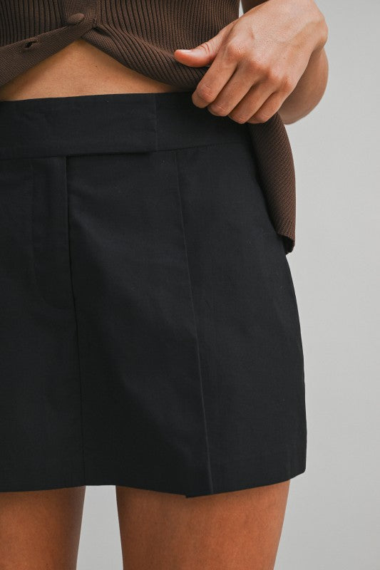 Solid Tailored Front Pleated Mini Skort