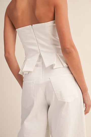 Pleated Strapless Peplum Barrel Jumpsuit
