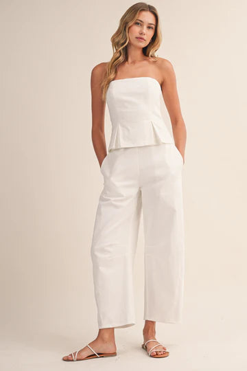 Pleated Strapless Peplum Barrel Jumpsuit