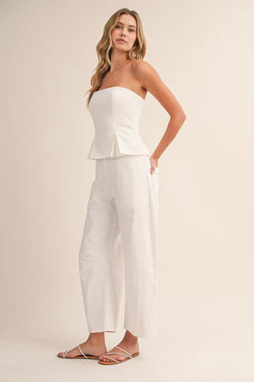 Pleated Strapless Peplum Barrel Jumpsuit