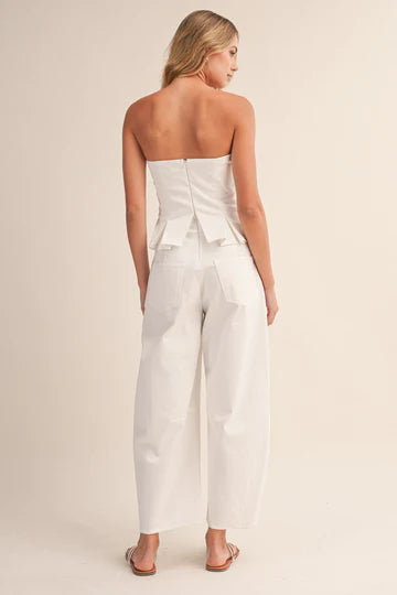 Pleated Strapless Peplum Barrel Jumpsuit
