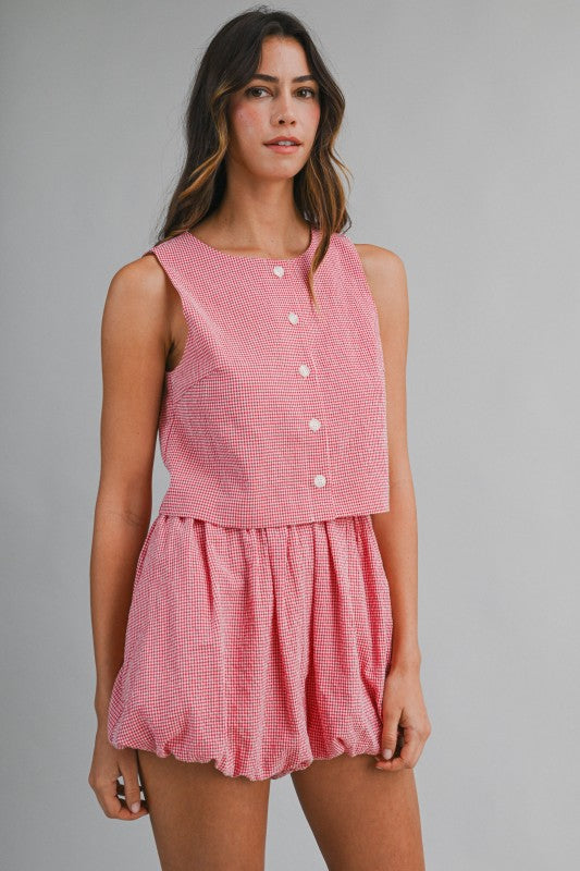 Gingham Plaid Top And Bubble Shorts Set
