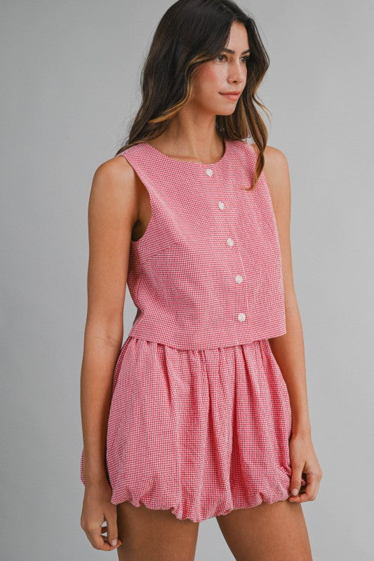 Gingham Plaid Top And Bubble Shorts Set
