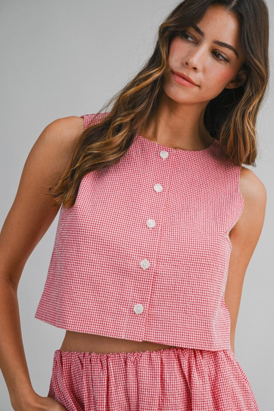 Gingham Plaid Top And Bubble Shorts Set