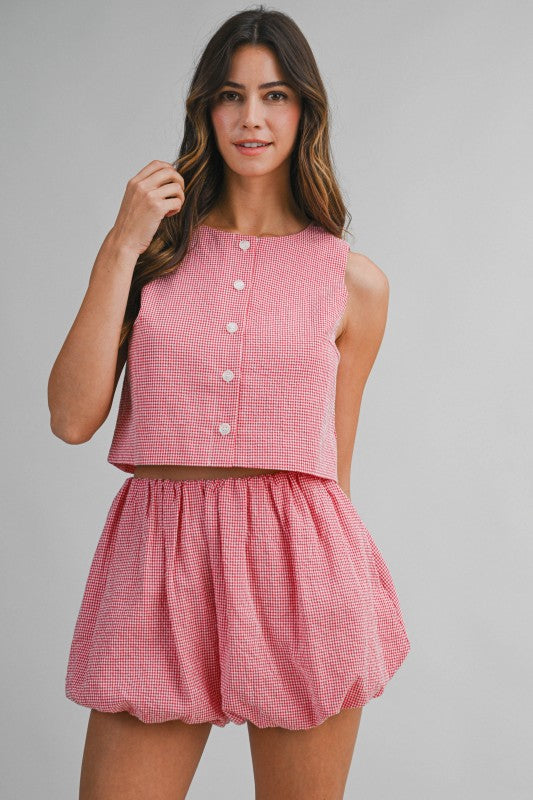 Gingham Plaid Top And Bubble Shorts Set