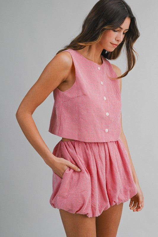 Gingham Plaid Top And Bubble Shorts Set