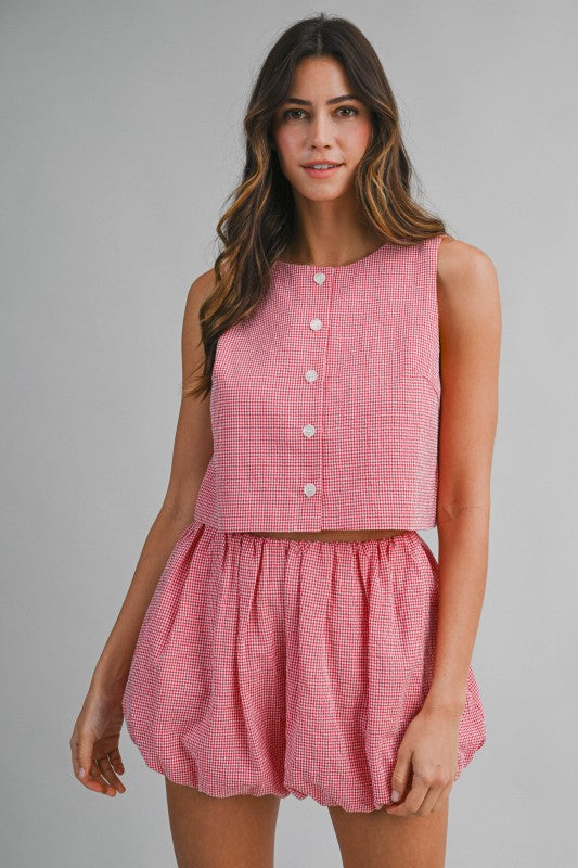 Gingham Plaid Top And Bubble Shorts Set