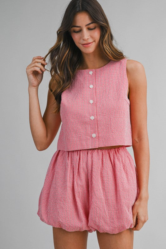 Gingham Plaid Top And Bubble Shorts Set