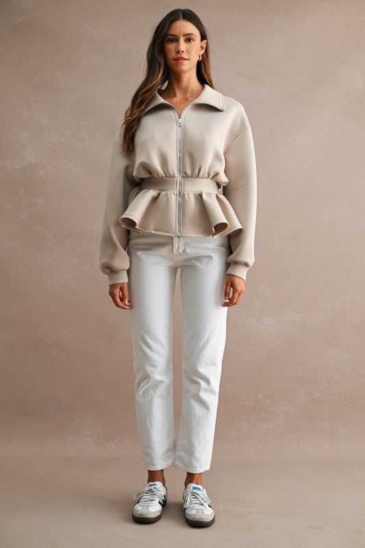 Scuba Peplum Hem Jacket Top